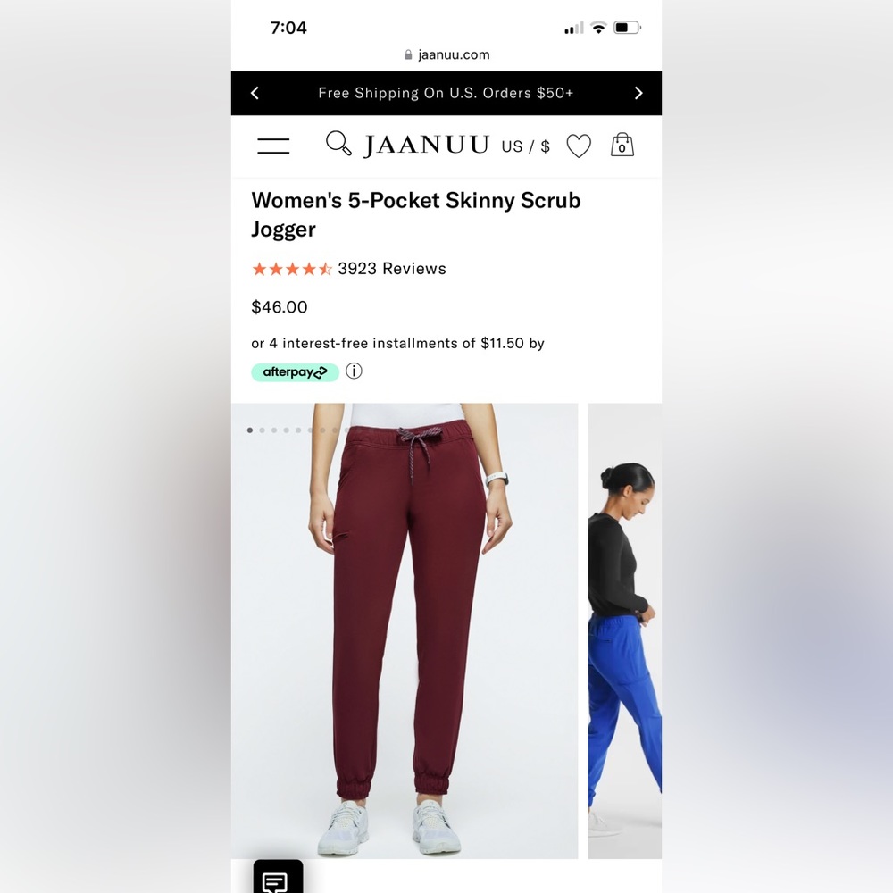 JAANUU Women’s 5 pocket skinny scrub jogger